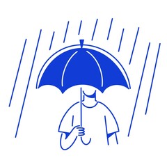 Carrying Umbrella Icon. Protection Rain Raining Season Weather Protect Insurance Shield Sign Symbol Blue Artwork Graphic Illustration 