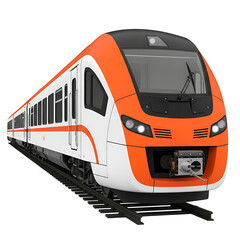 Modern orange and white passenger train isolated on transparent background