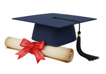 Graduation cap diploma red ribbon, symbolizing academic achievement future, isolated on transparent background