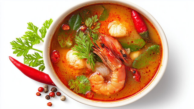 Tom Yum Kung Ingredients Isolated on White Background &ndash; Traditional Thai Flavoring Composition