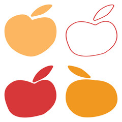 Four stylized apple illustrations in different colors and styles