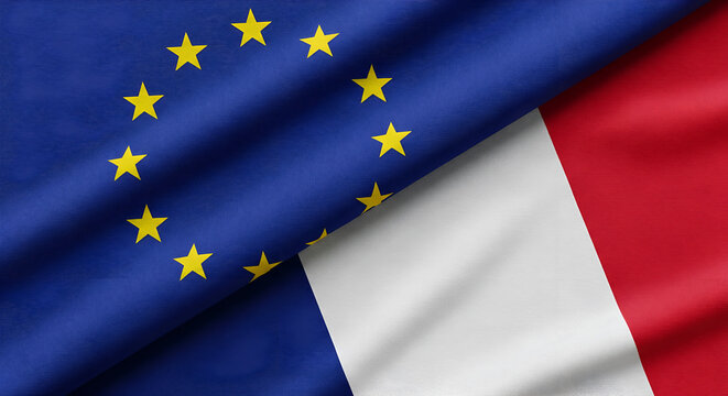 European Union Flag and French Flag United, EU and France