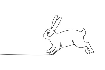 Continuous line drawing of a leaping rabbit on white background