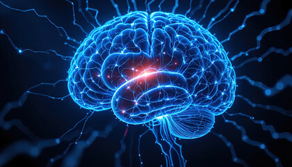 Intricate brain network illustration for cutting-edge technology and medical research applications, a stunning depiction of cognitive function and artificial intelligence