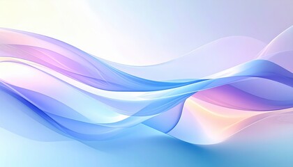 Fototapeta premium Abstract flowing waves in soft blues, purples, and delicate pinks create an ethereal, translucent design. Gentle light and smooth gradients evoke serenity.