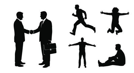 Silhouettes depicting business interactions joy and moments of contemplation