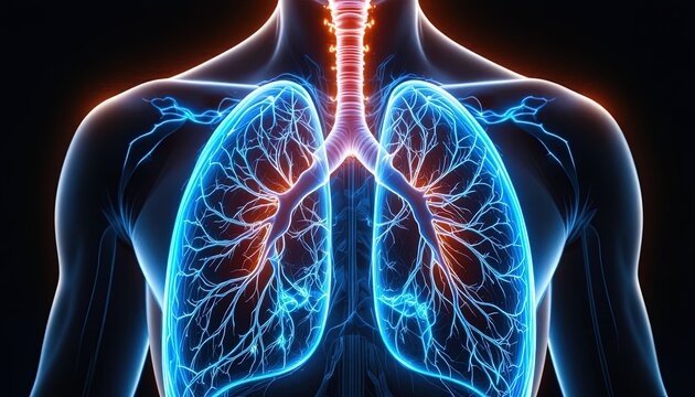 Breathtaking 3D render of human lungs offers a modern, vibrant look into respiratory health, perfect for medical illustrations and cutting-edge presentations