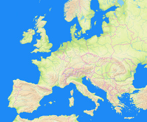 Map of Central Europe showing the region with relief representation, rivers, lakes and administrative boundaries. No labels at all.