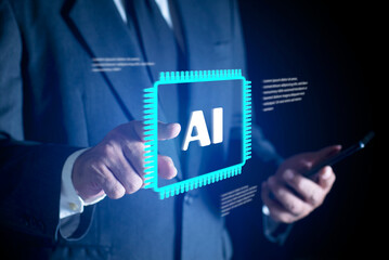 AI technology concept, artificial intelligence technology for technology smart robot science. innovation futuristic.