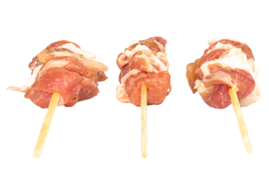 Fresh grilled pork on a stick isolated on white background