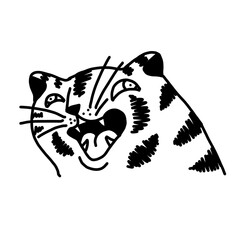Angry striped tiger roar, vintage black line art style.
