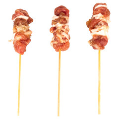 Fresh grilled pork on a stick isolated on white background
