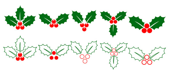 Holly berry icons set, Chritmas logo wirh holly berries
