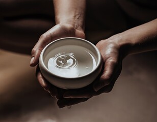 Womans Hands Cupping Ceramic Bowl Sensory Focus Close Up