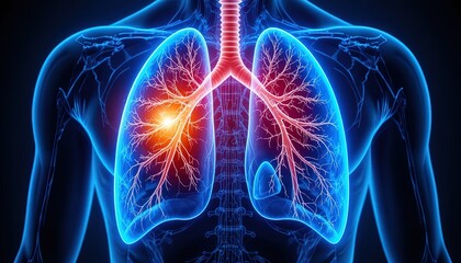 Detailed lung anatomy illustration showcases respiratory system for educational or medical use, highlighting health and scientific concepts in vibrant color