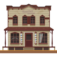 Old West Style Barber Shop Building With Vintage Signage And Red Brown Trim On A Transparent Background