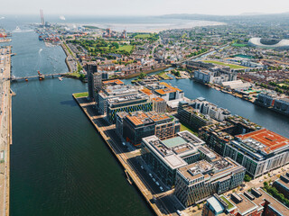 Fototapeta premium Aerial view of Grand canal in Docklands Dublin, Ireland