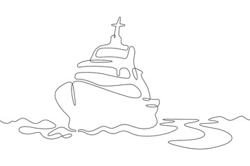 Continuous single line drawing a ship sailing on the waves. A sea yacht. A boat.Linear . One continuous line isolated minimalist illustration. Not AI.