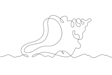 Continuous single line drawing beautiful sea shell .Linear . One continuous line isolated minimalist illustration. Not AI.