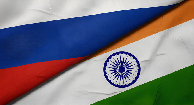 Russia and India Flags, Partnership Concept, International Diplomacy