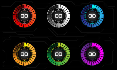 Technology circle meter speed Number set collection on black grey cyber circuit design modern technology futuristic vector