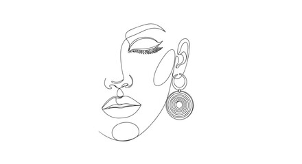 Elegant continuous line art drawing of a woman's face with a minimalist aesthetic, perfect for modern design projects and sophisticated visual content