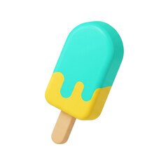 Whimsical 3D Render of a Refreshing Blue and Yellow Popsicle, Perfect for Summer Treats and Playful Designs
