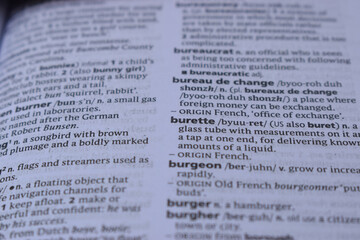 Obraz premium English Dictionary Page Close Up With The Word Meaning Of -burette