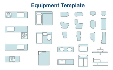 Floor Plan Icons for Residential Fixtures (Kitchen, Bathroom, Toilet)
