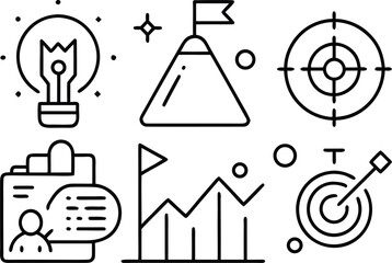 Fototapeta premium Business goals and strategy icons: success, idea, growth, target