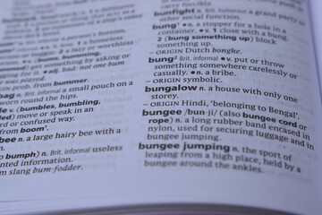 English Dictionary Page Close Up With The Word Of -bunglow