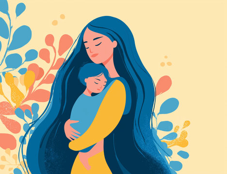Serene moment of motherly love, a beautiful embrace between mother and child, peace and affection