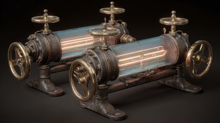 Intricate vintage laboratory equipment with glowing elements