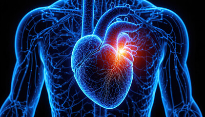 Detailed heart anatomy visualization showing cardiovascular system for medical research, educational purposes, and healthcare marketing campaigns