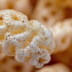 Macro Shot Of Honey Wheat Cereal Puffs With Sparkles In Soft Focus Light