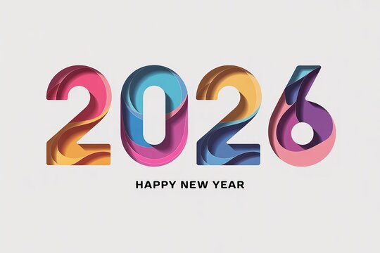 Colorful Gradient 2026 New Year Greeting Card Design with Modern Typography and Festive Elements for Holiday Celebrations and Seasonal Marketing Campaigns