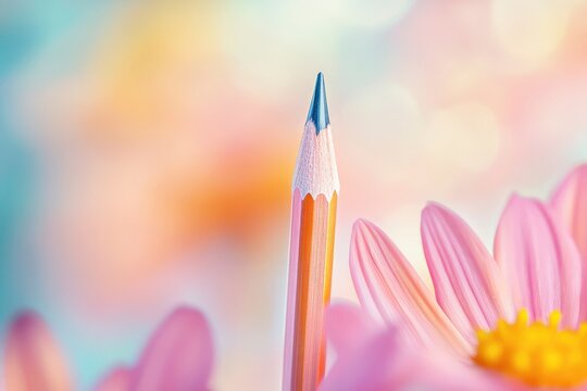 Macro Shot of One Sharp Pencil Standing Out in Blur