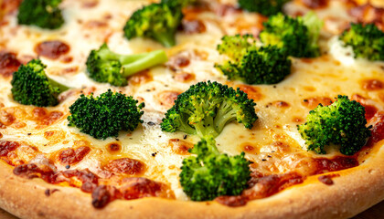 Delicious broccoli and cheese pizza, tasty food meal snack, appetizing food. Cooking and culinary
