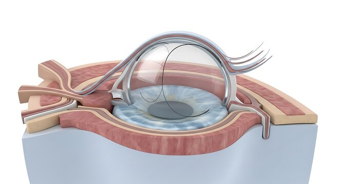 Intraocular Lens Implant: Detailed Eye Anatomy Illustration