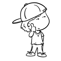 Street boy gives a thumbs-up cartoon outline illustration