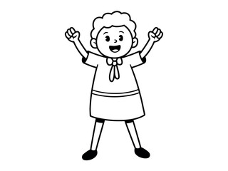 Obraz premium A happy, cartoon child with arms raised in excitement, celebrating a victory or achievement with a big smile.