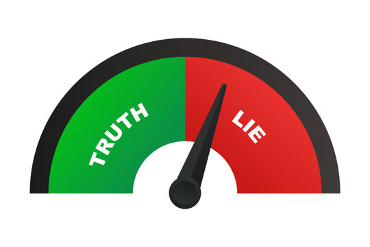 Truth and Lie indicator scale with an arrow. Polygraph, lie detector isolated on white