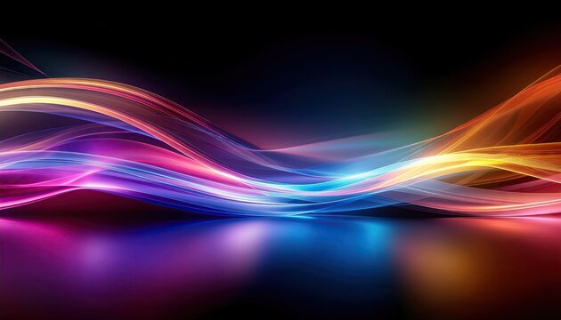 Abstract Rainbow Light Streaks Flowing With Pixels And Reflections On Dark Background With Subtle Lighting