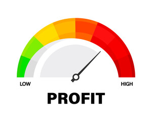 Profit level scale with an arrow. Vector isolated on white.