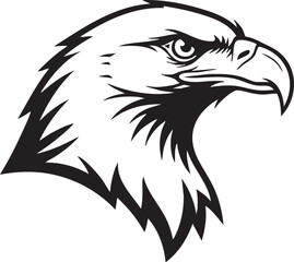 Obraz premium A black and white illustration of an eagle's head profile showcasing sharp feathers and a strong beak