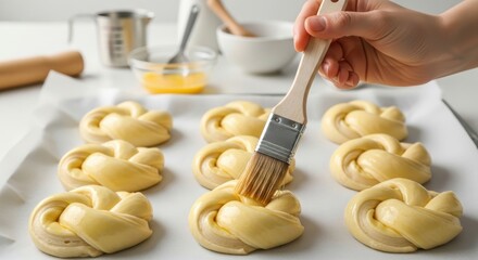 Brush the shaped bread dough with egg yolk.