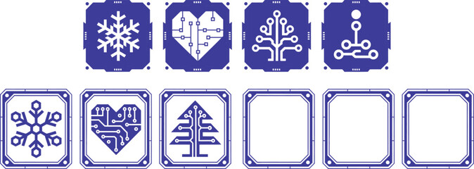 Winter holiday icons with circuit board elements