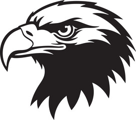 Obraz premium A majestic eagle's head illustrated in black and white, showcasing its sharp beak and piercing gaze from a close-up profile view