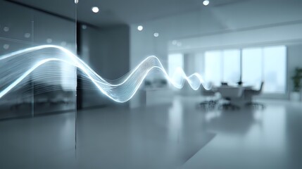 Abstract energy wave in a modern office space clean and futuristic design representing innovation and connectivity