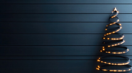 Minimalist Christmas tree design crafted from a spiraling string of glowing LED lights, creating a festive and modern representation of holidays and celebration against a dark background